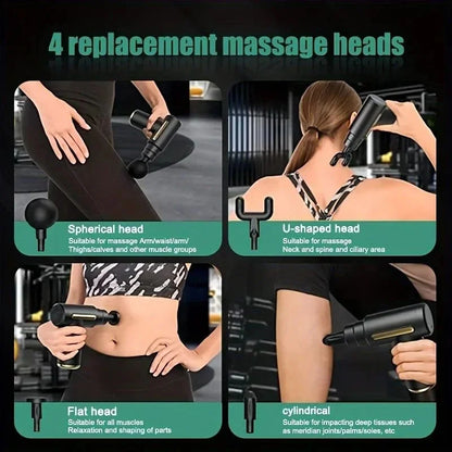 Deep Tissue Muscle Massage Gun | Fascia Relaxation Massage Gun with 6 Speed Levels & 4 Massage Heads